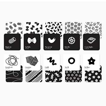 Chunky Deli Pasta for Baby High Contrast Cards Sensory Toy Learning Activity Large Black and White F...