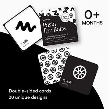 Chunky Deli Pasta for Baby High Contrast Cards Sensory Toy Learning Activity Large Black and White Flash Cards Newborn Tummy Time Play 0+ Months Infant Essentials Curious Baby Activity Cards Gift Set