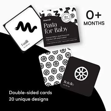 Chunky Deli Pasta for Baby High Contrast Cards Sensory Toy Learning Activity Large Black and White Flash Cards Newborn Tummy Time Play 0+ Months Infant Essentials Curious Baby Activity Cards Gift Set