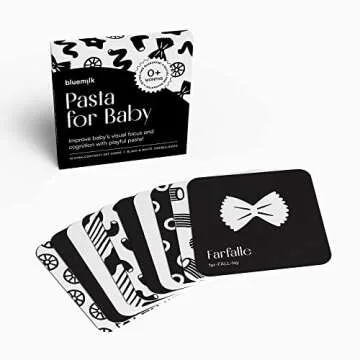 Chunky Deli Pasta for Baby High Contrast Cards Sensory Toy Learning Activity Large Black and White Flash Cards Newborn Tummy Time Play 0+ Months Infant Essentials Curious Baby Activity Cards Gift Set