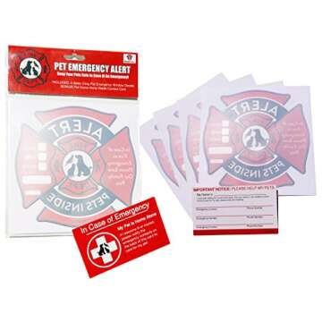 Pet Alert Stickers – Save My Pets in Case of Emergency Stickers – Inside The Window Static Cling Window Decals 4 Pack – UV Resistant Removable, NO Adhesive - Bonus: Pet Alert Wallet Card