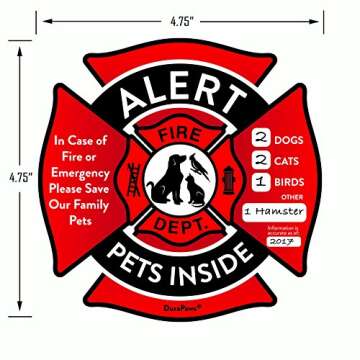 Pet Alert Stickers – Save My Pets in Case of Emergency Stickers – Inside The Window Static Cling Window Decals 4 Pack – UV Resistant Removable, NO Adhesive - Bonus: Pet Alert Wallet Card