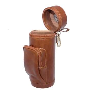 AMANCY Upgrade Cedar Wood Lined Portable Travel Leather Cigar Humidor Case with Pocket,Easily Carry Lighter and Cutter