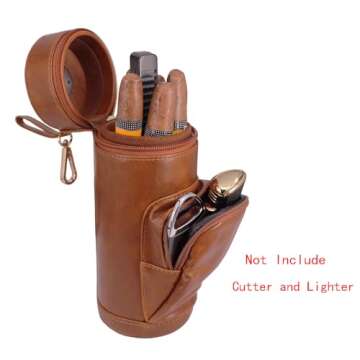 AMANCY Upgrade Cedar Wood Lined Portable Travel Leather Cigar Humidor Case with Pocket,Easily Carry Lighter and Cutter