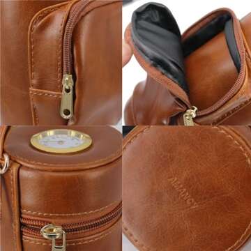 AMANCY Upgrade Cedar Wood Lined Portable Travel Leather Cigar Humidor Case with Pocket,Easily Carry Lighter and Cutter