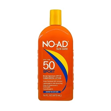 NO-AD SPF 50 SPORT Sunscreen Lotion | Hypoallergenic | Broad Spectrum UVA/UVB Protection | Water Res...