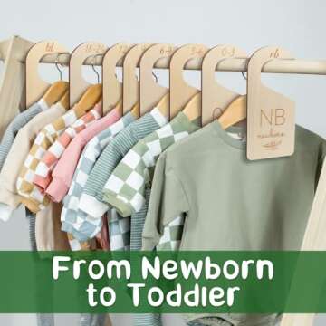 ITDYB Baby Closet Dividers for Clothes Organizer - Set of 8 Wooden Double-Sided Baby Clothes Size Dividers form Newborn to Toddler for Daily Gender-Neutral Baby Nursery Decor