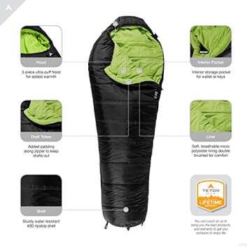 TETON Sports Leef Mummy Sleeping Bag - Cold Weather Comfort
