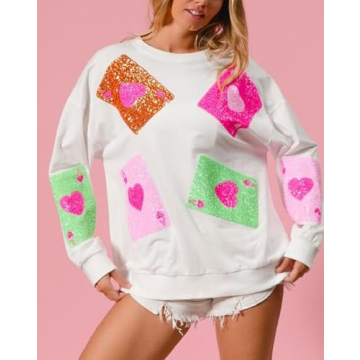 SOOKABEILA Women's Sequin Valentine's Day Pullover Tops