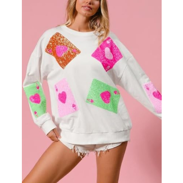 SOOKABEILA Women's Sequin Valentine's Day Pullover Tops