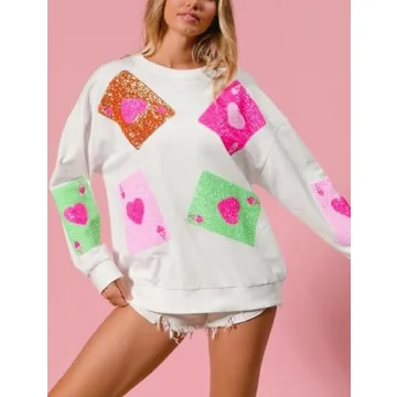 SOOKABEILA Women's Sequin Valentine's Day Pullover Tops