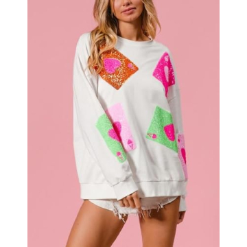 SOOKABEILA Women's Sequin Valentine's Day Pullover Tops