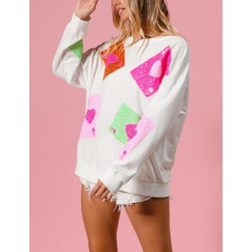 SOOKABEILA Women's Sequin Valentine's Day Pullover Tops