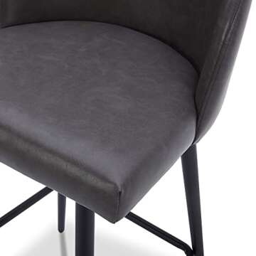 Watson & Whitely Counter Height Bar Stools Set of 2, 360° Swivel Upholstered Barstools with Backs and Metal Legs, 26" H Seat Height, Faux Leather in Grey