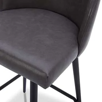 Watson & Whitely Counter Height Bar Stools Set of 2, 360° Swivel Upholstered Barstools with Backs and Metal Legs, 26" H Seat Height, Faux Leather in Grey