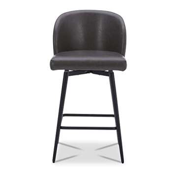Watson & Whitely Counter Height Bar Stools Set of 2, 360° Swivel Upholstered Barstools with Backs and Metal Legs, 26" H Seat Height, Faux Leather in Grey