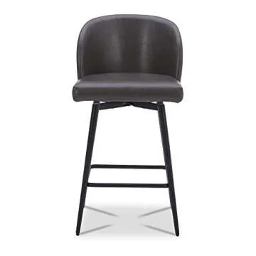 Watson & Whitely Counter Height Bar Stools Set of 2, 360° Swivel Upholstered Barstools with Backs and Metal Legs, 26" H Seat Height, Faux Leather in Grey