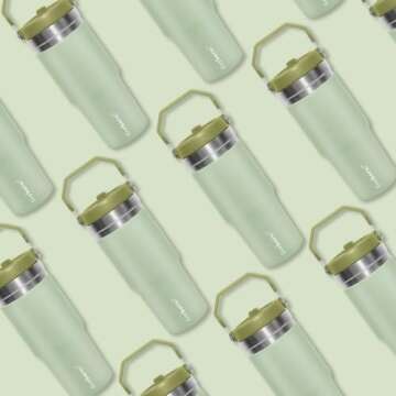 Serborni 30 oz Tumbler with Handle and Straw Lid, Insulated Tumblers Portable Stainless Steel Simply Modern Water Vacuum Bottles Cup（Basil green）