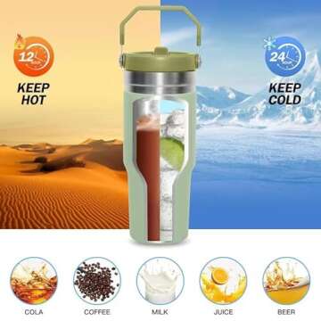 Serborni 30 oz Tumbler with Handle and Straw Lid, Insulated Tumblers Portable Stainless Steel Simply Modern Water Vacuum Bottles Cup（Basil green）