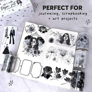 Fayware 4 PET Tapes for Journaling and Scrapbooking - Black & White Junk Journal Supplies for DIY Ar...