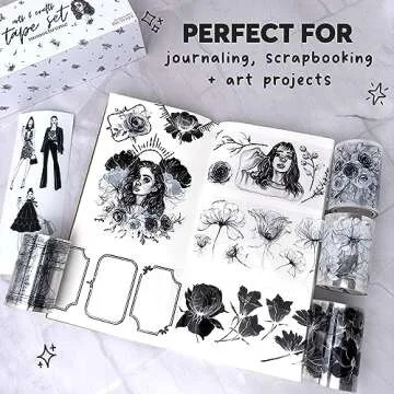 Fayware 4 PET Tapes for Journaling and Scrapbooking - Black & White Junk Journal Supplies for DIY Ar...