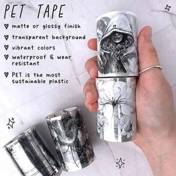 Fayware 4 PET Tapes for Journaling and Scrapbooking - Black & White Junk Journal Supplies for DIY Arts & Crafts Projects