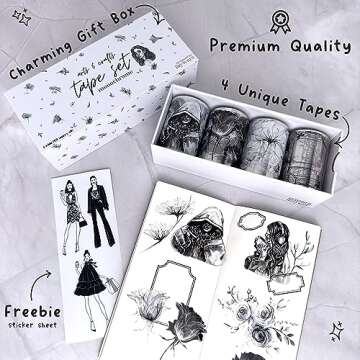 Fayware 4 PET Tapes for Journaling and Scrapbooking - Black & White Junk Journal Supplies for DIY Arts & Crafts Projects