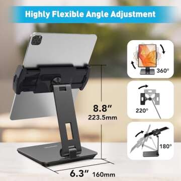 AboveTEK Business Kiosk Aluminum Tablet iPad Stand, 360° Swivel Tablet & Phone Holders for Any 4"-15.6" Display Tablets/Cell Phones/Portable Monitor, Sturdy for Store POS Office (Grey)