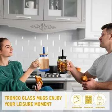 Tronco 22 oz Glass Tumbler with Handle & Bamboo Lid