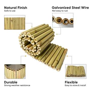 Jollybower 8x39IN Natural Bamboo Edging, Bamboo Garden Border Edging, Outdoor Landscape Edging for D...