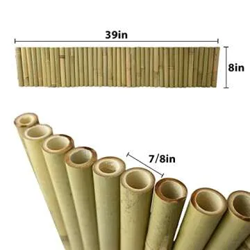 Jollybower 8x39IN Natural Bamboo Edging, Bamboo Garden Border Edging, Outdoor Landscape Edging for Decorative Garden, Patio Flower Garden Bed, Lawn, Yard, Pool Fences（1Pc with 3 Short Bamboo Poles）