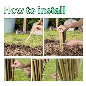 Jollybower 8x39IN Natural Bamboo Edging, Bamboo Garden Border Edging, Outdoor Landscape Edging for Decorative Garden, Patio Flower Garden Bed, Lawn, Yard, Pool Fences（1Pc with 3 Short Bamboo Poles）