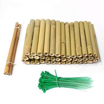 Jollybower 8x39IN Natural Bamboo Edging, Bamboo Garden Border Edging, Outdoor Landscape Edging for Decorative Garden, Patio Flower Garden Bed, Lawn, Yard, Pool Fences（1Pc with 3 Short Bamboo Poles）
