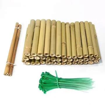 Jollybower 8x39IN Natural Bamboo Edging, Bamboo Garden Border Edging, Outdoor Landscape Edging for Decorative Garden, Patio Flower Garden Bed, Lawn, Yard, Pool Fences（1Pc with 3 Short Bamboo Poles）