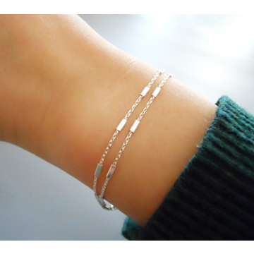 Double Layered Sterling Silver Bracelet for Women