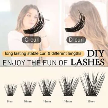 QUEWEL Cluster Lashes 72 Pcs Wide Stem Individual Lashes C/D Curl 8-16mm Length DIY Eyelash Extension False Eyelashes Natural&Mega Styles Soft for Personal Makeup Use at Home (Mega-D-MIX8-16)