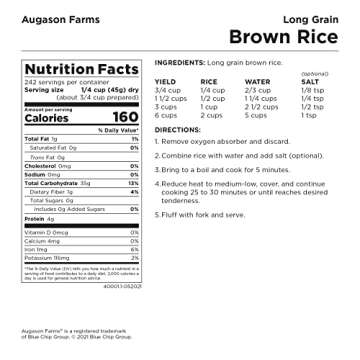 Augason Farms Long Grain Brown Rice 4-Gallon Pail, Emergency Food Supply, Everyday Meals, 242 Servings