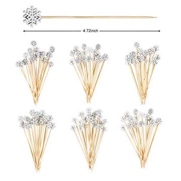 Christmas Snowflake Cocktail Picks Handmade Assorted Fruits Bamboo Toothpicks Xmas Snowflake Cake To...