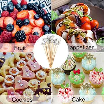 Christmas Snowflake Cocktail Picks Handmade Assorted Fruits Bamboo Toothpicks Xmas Snowflake Cake Topper Pick for Drink Fruit Dessert Food Appetizers Winter Theme Party Decor(White,120 Pieces)