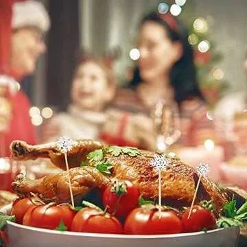 Christmas Snowflake Cocktail Picks Handmade Assorted Fruits Bamboo Toothpicks Xmas Snowflake Cake Topper Pick for Drink Fruit Dessert Food Appetizers Winter Theme Party Decor(White,120 Pieces)