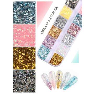 Holographic Nail Art Foil Flakes in 24 Grid Set