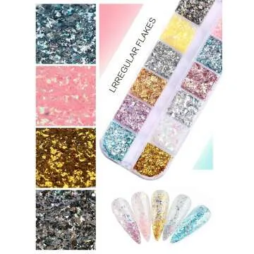 Holographic Nail Art Foil Flakes in 24 Grid Set