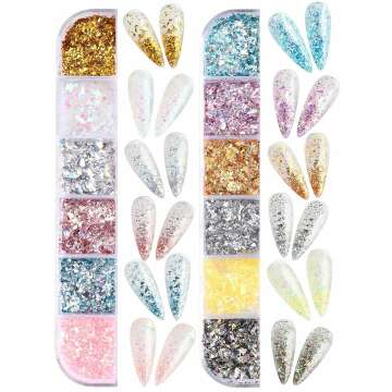 Holographic Nail Art Foil Flakes in 24 Grid Set
