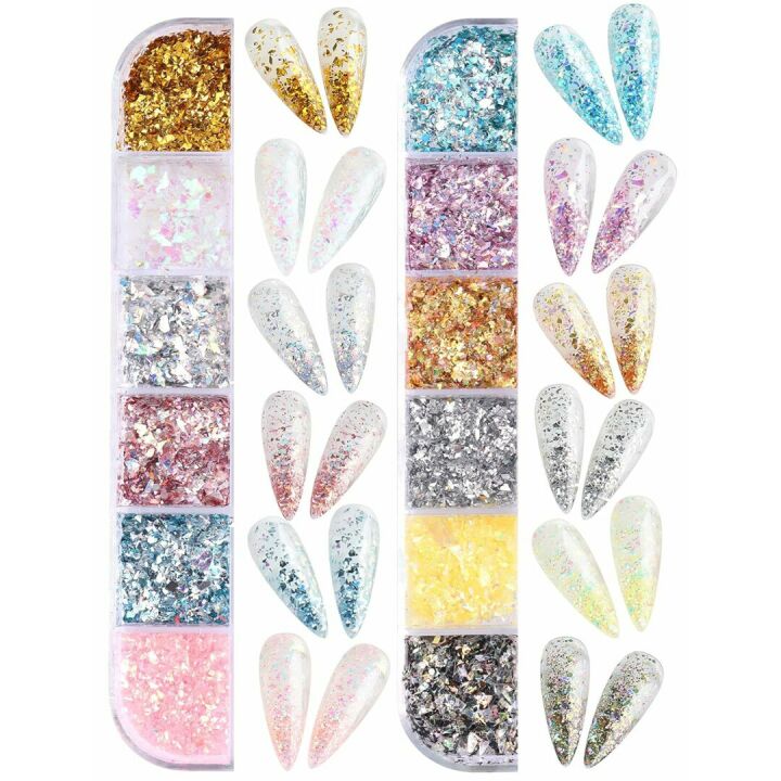 Holographic Nail Art Foil Flakes in 24 Grid Set