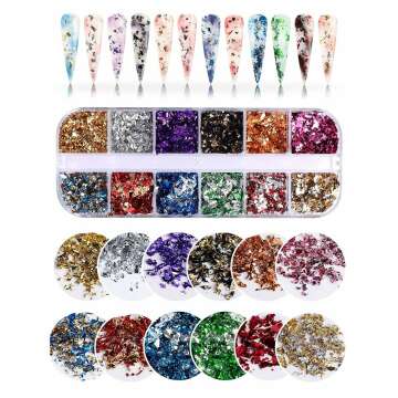 Holographic Nail Art Foil Flakes in 24 Grid Set