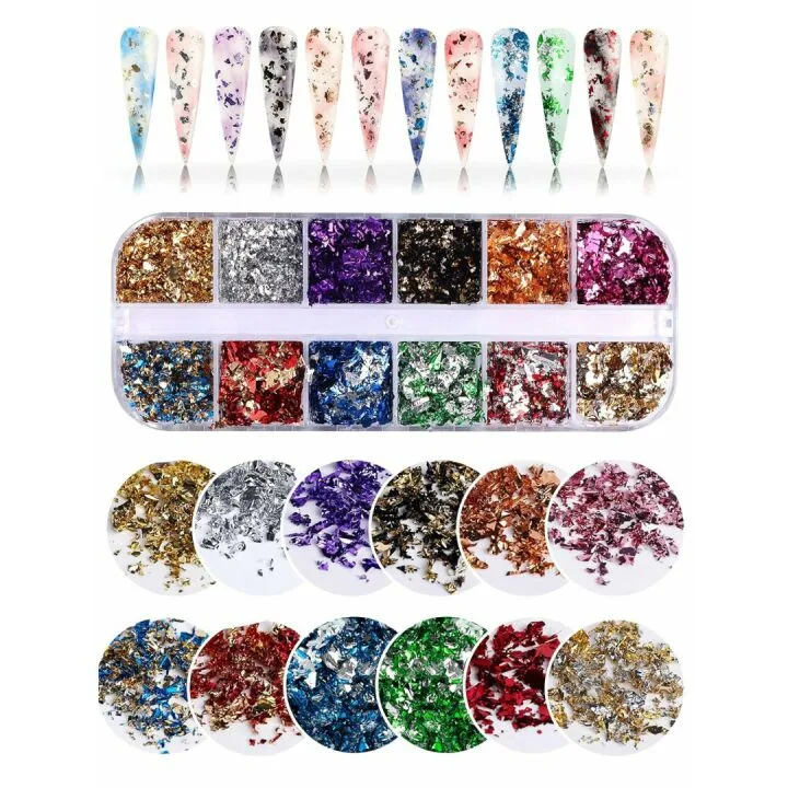 Holographic Nail Art Foil Flakes in 24 Grid Set