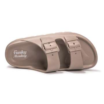 FUNKYMONKEY EVA Slides for Women Thick-sole Adjustable Double Buckle Waterproof Platform Sandals (6 M US, Lt Coffee/HDSPK)