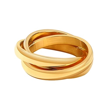 JAJAFOOK Women's Stainless Steel Gold Silver Rose Triple Band Interlocked Rolling Ring (Three Rings ...