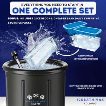 Cold Plunge Tub for Athletes - Complete Starter Bundle: Portable Ice Bath Tub, 2x Reusable Ice Block...