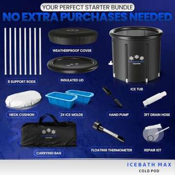 Cold Plunge Tub for Athletes - Complete Starter Bundle: Portable Ice Bath Tub, 2x Reusable Ice Blocks, Thermometer, Ice Tub for Outdoor Cold Water Therapy - Indoor & Outdoor Inflatable Ice Bath
